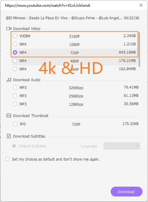 HD and 4K video download